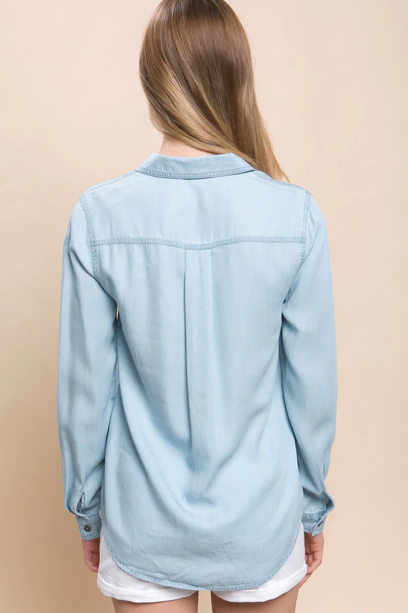 Button up denim look shirt,